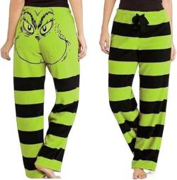 QWUVEDS Grinch hose Grinch Baumwolle Grinch Plus Size Hose für Damen, grünes Weihnachtsmann-Grinch-Kostüm, Damen-Pyjamahose, gestreifte Damen-Pyjamahose jogginghose damen cargohose damen 886 von QWUVEDS