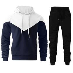 QWUVEDS Herren Herbst und Winter Mode Casual Brief Muster Druck mit Tasche Samt Hoodie Hoodie Hose Zweiteiler Trainingsanzug Herren Fleece (0904C-White, L) von QWUVEDS