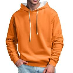 QWUVEDS Herren-Pullover mit Kapuze, lässig, sportlich, mit Tasche, Buchstaben-Aufdruck Flauschiger Hoodie Herren (0921A-Orange, XXXL) von QWUVEDS