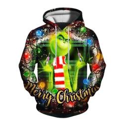 QWUVEDS Herren und Damen Weihnachten Christmas Hoodies Lustige kreative 3D Pullover Sweatshirt für Jungen Mädchen Langarm Hoodie Kordelzug Sweatshirt Grinch Pullover Decken Hoodie Grinch Kleidung von QWUVEDS