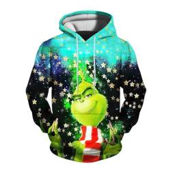 QWUVEDS Herren und Damen Weihnachten Christmas Hoodies Lustige kreative 3D Pullover Sweatshirt für Jungen Mädchen Langarm Hoodie Kordelzug Sweatshirt Grinch Pullover Decken Hoodie Grinch Kleidung von QWUVEDS