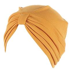 QWUVEDS -Hut-Kappe Ethnischer böhmischer Blumen-Haar-Abdeckungs-Wickel-Turban-Kopfbedeckungs-Turban-Kappe für Frauen Stirnband Elastisch (Yellow, One Size) von QWUVEDS