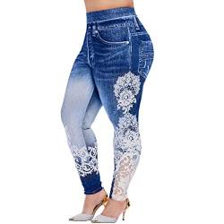 QWUVEDS Jeggings Damen Jeansoptik Bedruckte Hosen Leggings Fitness Frauen Stretch Sporthose Lauf-Yoga-Hosen Gamaschen Damen Jeggins Hose Für Damen High Waist von QWUVEDS