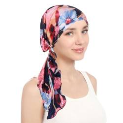 QWUVEDS Kopfhut, Mütze, Ethno, Bohemian-Stil, Blumenmuster, Haarbedeckung, Wickel-Turban, Kopfbedeckung, Turban-Kappe, Plissee-Mütze Haargummi Herren (F, One Size) von QWUVEDS