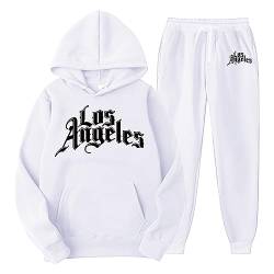 QWUVEDS Männer und Frauen Herbst und Winter Mode lässig Brief gedruckt Pullover Hosen Sportanzug Fußball Jogginganzug Herren Baumwolle Traningsanzuganzug Sweatshirt Herren Mit Kapuze (White, XXXL) von QWUVEDS