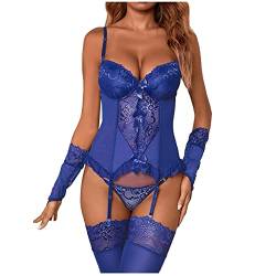 QWUVEDS Print Mesh Dessous Dessous fünfteiliges Set sexy Unterwäsche mit Socken Handschuh Man Dessous (Blue, XL) von QWUVEDS