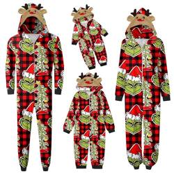 QWUVEDS Schlafanzug Weihnachten Grinch Pyjama Einteiler Pyjamas Sets für Familie, Niedlicher Weihnachts Einteiler Schlafanzüge mit Kapuze, Hausanzug Nachtwäsche für Damen Herren Kinder Baby 121 von QWUVEDS