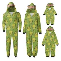 QWUVEDS Schlafanzug Weihnachten Grinch Pyjama Einteiler Pyjamas Sets für Familie, Niedlicher Weihnachts Einteiler Schlafanzüge mit Kapuze, Hausanzug Nachtwäsche für Damen Herren Kinder Baby 257 von QWUVEDS