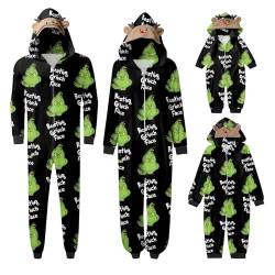 QWUVEDS Schlafanzug Weihnachten Grinch Pyjama Einteiler Pyjamas Sets für Familie, Niedlicher Weihnachts Einteiler Schlafanzüge mit Kapuze, Hausanzug Nachtwäsche für Damen Herren Kinder Baby 272 von QWUVEDS