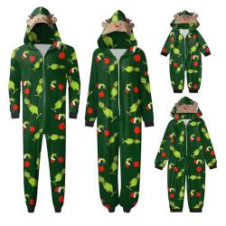 QWUVEDS Schlafanzug Weihnachten Grinch Pyjama Einteiler Pyjamas Sets für Familie, Niedlicher Weihnachts Einteiler Schlafanzüge mit Kapuze, Hausanzug Nachtwäsche für Damen Herren Kinder Baby 290 von QWUVEDS