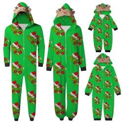 QWUVEDS Schlafanzug Weihnachten Grinch Pyjama Einteiler Pyjamas Sets für Familie, Niedlicher Weihnachts Einteiler Schlafanzüge mit Kapuze, Hausanzug Nachtwäsche für Damen Herren Kinder Baby 374 von QWUVEDS
