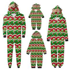 QWUVEDS Schlafanzug Weihnachten Grinch Pyjama Einteiler Pyjamas Sets für Familie, Niedlicher Weihnachts Einteiler Schlafanzüge mit Kapuze, Hausanzug Nachtwäsche für Damen Herren Kinder Baby 535 von QWUVEDS