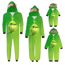 QWUVEDS Schlafanzug Weihnachten Grinch Pyjama Einteiler Pyjamas Sets für Familie, Niedlicher Weihnachts Einteiler Schlafanzüge mit Kapuze, Hausanzug Nachtwäsche für Damen Herren Kinder Baby 588 von QWUVEDS