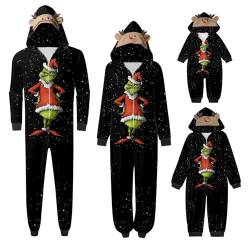 QWUVEDS Schlafanzug Weihnachten Grinch Pyjama Einteiler Pyjamas Sets für Familie, Niedlicher Weihnachts Einteiler Schlafanzüge mit Kapuze, Hausanzug Nachtwäsche für Damen Herren Kinder Baby 602 von QWUVEDS