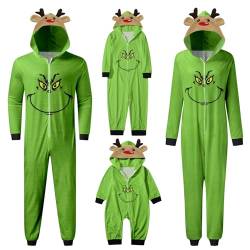 QWUVEDS Schlafanzug Weihnachten Grinch Pyjama Einteiler Pyjamas Sets für Familie, Niedlicher Weihnachts Einteiler Schlafanzüge mit Kapuze, Hausanzug Nachtwäsche für Damen Herren Kinder Baby 624 von QWUVEDS