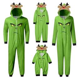 QWUVEDS Schlafanzug Weihnachten Grinch Pyjama Einteiler Pyjamas Sets für Familie, Niedlicher Weihnachts Einteiler Schlafanzüge mit Kapuze, Hausanzug Nachtwäsche für Damen Herren Kinder Baby 671 von QWUVEDS