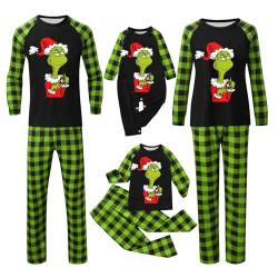 QWUVEDS Weihnachten Grinch Schlafanzug Familie Pyjama Set Pyjama Couple Weihnachtspyjama Familie Set Schlafanzug Lang Outfit Winter Damen Herren Kinder Nachtwäsche Nachthemd Hausanzug Schlafanzüge 168 von QWUVEDS