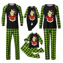 QWUVEDS Weihnachten Grinch Schlafanzug Familie Pyjama Set Pyjama Couple Weihnachtspyjama Familie Set Schlafanzug Lang Outfit Winter Damen Herren Kinder Nachtwäsche Nachthemd Hausanzug Schlafanzüge 096 von QWUVEDS