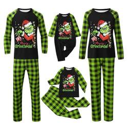 QWUVEDS Weihnachten Grinch Schlafanzug Familie Pyjama Set Pyjama Couple Weihnachtspyjama Familie Set Schlafanzug Lang Outfit Winter Damen Herren Kinder Nachtwäsche Nachthemd Hausanzug Schlafanzüge 082 von QWUVEDS