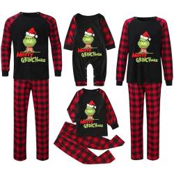 QWUVEDS Weihnachten Grinch Schlafanzug Familie Pyjama Set Pyjama Couple Weihnachtspyjama Familie Set Schlafanzug Lang Outfit Winter Damen Herren Kinder Nachtwäsche Nachthemd Hausanzug Schlafanzüge 299 von QWUVEDS