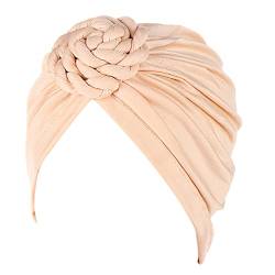 QWUVEDS Wrap Cover Bohemian Turban Braids Cap Flower Hair Ethnic Hat Turban Cancer Cap Headwear Head Heardband Fahrradhelm Stirnband (Beige, One Size) von QWUVEDS