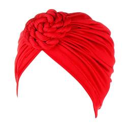 QWUVEDS Wrap Cover Bohemian Turban Braids Cap Flower Hair Ethnic Hat Turban Cancer Cap Headwear Head Heardband Fahrradhelm Stirnband (Red, One Size) von QWUVEDS