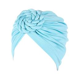 QWUVEDS Wrap Cover Bohemian Turban Braids Cap Flower Hair Ethnic Hat Turban Cancer Cap Headwear Head Heardband Fahrradhelm Stirnband (Sky Blue, One Size) von QWUVEDS