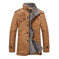 QWUVEDS sportjacken für Herren Männlicher Winter-Fester -Schlitz-Taschen-Lederjacke-dünner Langer Hülsen-Stehkragen-Knopf-Fliege-Mantel Wanderjacke Herren Herbst Herren jacken Sommer jacken Herren von QWUVEDS