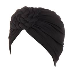 Wrap Cover Bohemian Turban Braids Cap Flower Hair Ethnic Hat Turban Cancer Cap Headwear Head Heardband Fahrradhelm Stirnband (Black, One Size) von QWUVEDS