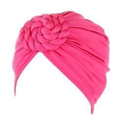 Wrap Cover Bohemian Turban Braids Cap Flower Hair Ethnic Hat Turban Cancer Cap Headwear Head Heardband Fahrradhelm Stirnband (Hot Pink, One Size) von QWUVEDS