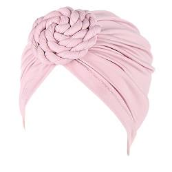 Wrap Cover Bohemian Turban Braids Cap Flower Hair Ethnic Hat Turban Cancer Cap Headwear Head Heardband Fahrradhelm Stirnband (Pink, One Size) von QWUVEDS