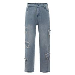 Y2.k Baggy Jeans für Herren Wide Leg Straight Denim Pants Hip Hop Lose Hose Streetwear Jean Kurz Mit Stretch Herren Herren Hose Herren Hosen Modern Herren Hose Stretch Herren Hosen Mit Gummizug von QWUVEDS