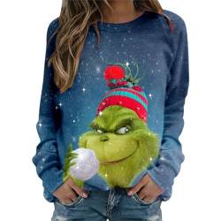 grinch kostüm damen Weihnachten Grinches Sweatshirt, Kreativer Weihnachts Pullover Langarm Frauen Sweatshirt Weihnachten Hoodie Neuheit Damen Rundhalsausschnitt Lässig Herbst Pullover Mode Locker 707 von QWUVEDS