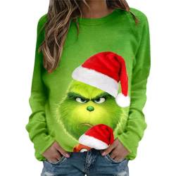 grinch kostüm damen Weihnachten Grinches Sweatshirt, Kreativer Weihnachts Pullover Langarm Frauen Sweatshirt Weihnachten Hoodie Neuheit Damen Rundhalsausschnitt Lässig Herbst Pullover Mode Locker 701 von QWUVEDS