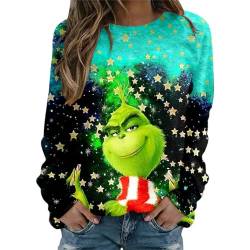 grinch kostüm damen Weihnachten Grinches Sweatshirt, Kreativer Weihnachts Pullover Langarm Frauen Sweatshirt Weihnachten Hoodie Neuheit Damen Rundhalsausschnitt Lässig Herbst Pullover Mode Locker 717 von QWUVEDS