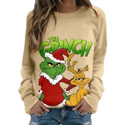 grinch kostüm damen Weihnachten Grinches Sweatshirt, Kreativer Weihnachts Pullover Langarm Frauen Sweatshirt Weihnachten Hoodie Neuheit Damen Rundhalsausschnitt Lässig Herbst Pullover Mode Locker 682 von QWUVEDS