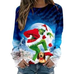 grinch kostüm damen Weihnachten Grinches Sweatshirt, Kreativer Weihnachts Pullover Langarm Frauen Sweatshirt Weihnachten Hoodie Neuheit Damen Rundhalsausschnitt Lässig Herbst Pullover Mode Locker 734 von QWUVEDS