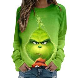 grinch kostüm damen Weihnachten Grinches Sweatshirt, Kreativer Weihnachts Pullover Langarm Frauen Sweatshirt Weihnachten Hoodie Neuheit Damen Rundhalsausschnitt Lässig Herbst Pullover Mode Locker 678 von QWUVEDS