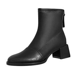 high Heels Weiss high Heels sexy high Heels Sandaletten Mode Herbst und Winter Damen Stiefeletten Mittlerer Absatz Blockabsatz Volltonfarbe Reißverschluss Einfacher Stil Anglerhose Mit Für von QWUVEDS