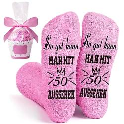 Stoppersocken 50. Geburtstag Frauen Lustige Geschenk, Kuschelsocken Damen 39-42 Antirutsch Socken mit Spruch So gut kann MAN MIT 50 AUSSEHEN für Beste Freundin Mama von QXRXN