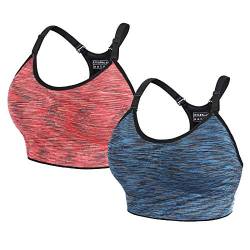 2 Stücke Damen Sport BH Starker Halt Push Up Gepolstert BHS Bustier Ohne Bügel Verstellbare Träger Sports Bra Top für Laufen Gym Yoga Fitness (Blau Orange, L) von QXURkut