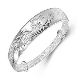 QYAQ Damen Sterling Silber Armband,Frauen 925 Sterling Silber Armband Vintage Carve Phoenix Verstellbare Manschette Armreif Damen Silberschmuck Geburtstagsgeschenke Für Schwestern Freund Paare Mama von QYAQ