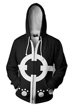 QYIFIRST Herren Jacke Bartholomew Kuma Mantel Cosplay Kostüm Zip-Up Hoodie Leichte Gedruckt Jacket mit Taschen Schwarz L (Chest 110cm) von QYIFIRST