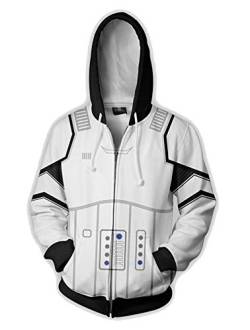 QYIFIRST Herren Jacke Imperial Stormtrooper Mantel Cosplay Kostüm Zip-Up Hoodie Leichte Gedruckt Jacket mit Taschen Weiß L (Chest 110cm) von QYIFIRST