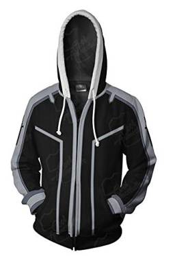 QYIFIRST Mantel Übergangsjacke Sword Art Kirito Kirigaya Kazuto Cosplay Kostüm Freizeitjacke Sweatjacke Ladies Unisex Anime 3D Druck Sweat Jacket Schwarz XXL (Chest 116cm) von QYIFIRST