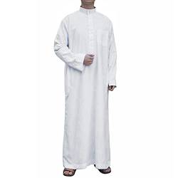 QYUU Herren Saudi-Arabisch Thobe Jubba Dishdasha Langarm Robe Ramadan Muslim Kleid Nahen Osten Islamische Kleidung, Weiss/opulenter Garten, XX-Large von QYUU