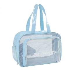 QYWT Durchsichtige Kulturtasche, große wasserdichte Reise-Make-up-Kosmetiktasche, tragbares Schwimmsport-Fitnessstudio mit Schuhfach für Damen, Mädchen, Herren,Blau groß von QYWT