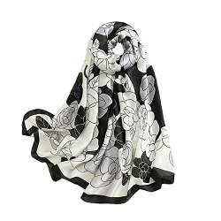 QYX Maulbeerseide Schal – Damen Mode große Sonnenschutztücher – leichte abstrakte Kunst für Kopftuch & Hals, Rose-Black, Large von QYX