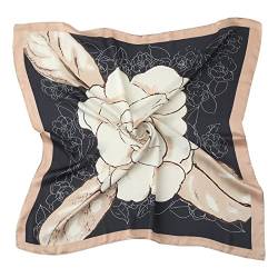 QYX Seidentücher Rosa Blume Schal Seidenschal Luxus Seidentuch Tülltücher Vierecktuch 70x70 Bandana Halstuch Scarf Satin Damen Für 100% Seide von QYX