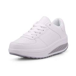 QZBAOSHU Damen Abnehmen Walkingschuhe Turnschuhe Fitness Keile Plattform Schuhe Sneakers（35,Weiß von QZBAOSHU